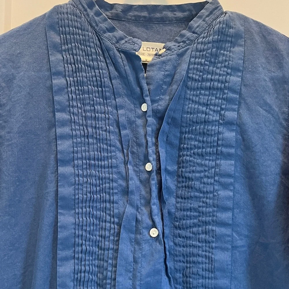Nili Lotan Blanche Daniel Voile Gauzy Cotton Navy Blue Pleat Tunic Dress Medium_3